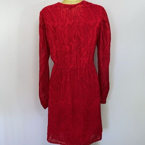 All Saints Dress “Rosi Ani” Red Free Flowing Long Sleeve Nwot Sz 2 Eur 6 - Picture 6 of 8